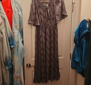 Emporio Armani Grey Chevron Maxi Dress with Flutter Sleeves